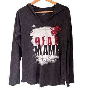 NBA 4her Adidas Black Heather Hooded Long Sleeve Women Tee T-Shirt SZ Large